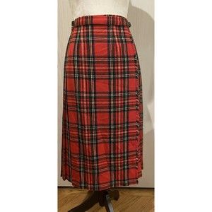 Vintage Laird-Portch Scotland Red Plaid Wool Kilt Pleated Wrap Skirt 24-26 in.